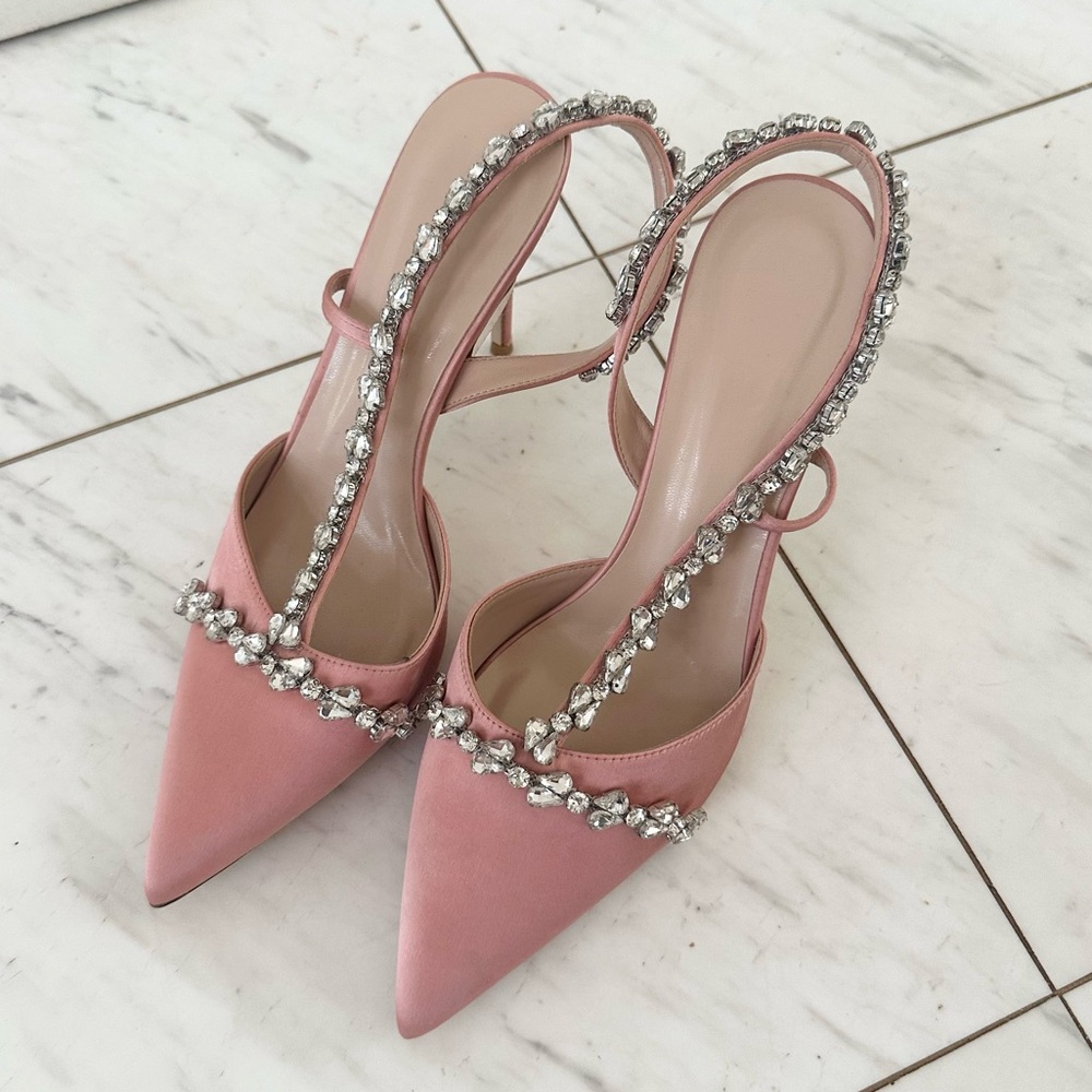 Women’s Rhinestone & Satin High Heels - Pink